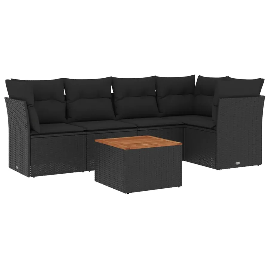 Salon de jardin 6 pcs avec coussins noir résine tressée - 2