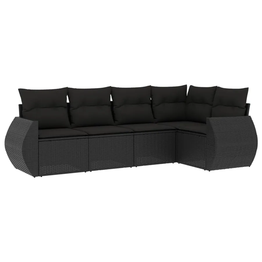 Salon de jardin 5 pcs avec coussins noir résine tressée - 2