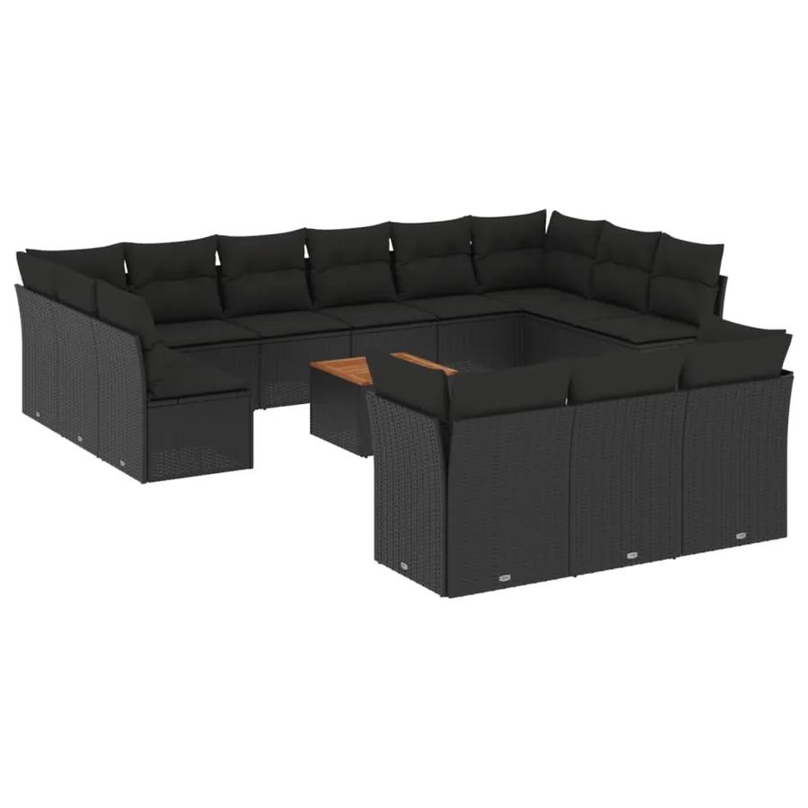 Salon de jardin avec coussins 14 pcs noir résine tressée - 2
