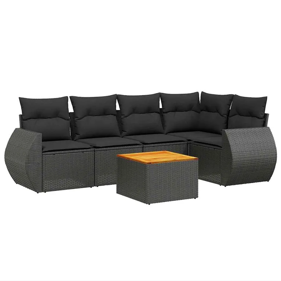 Salon de jardin 6 pcs avec coussins noir résine tressée - 2