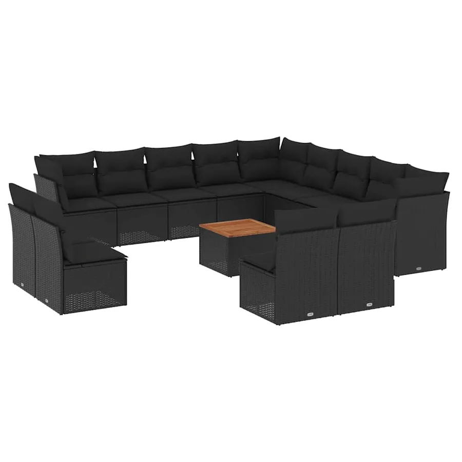 Salon de jardin avec coussins 14 pcs noir résine tressée - 2