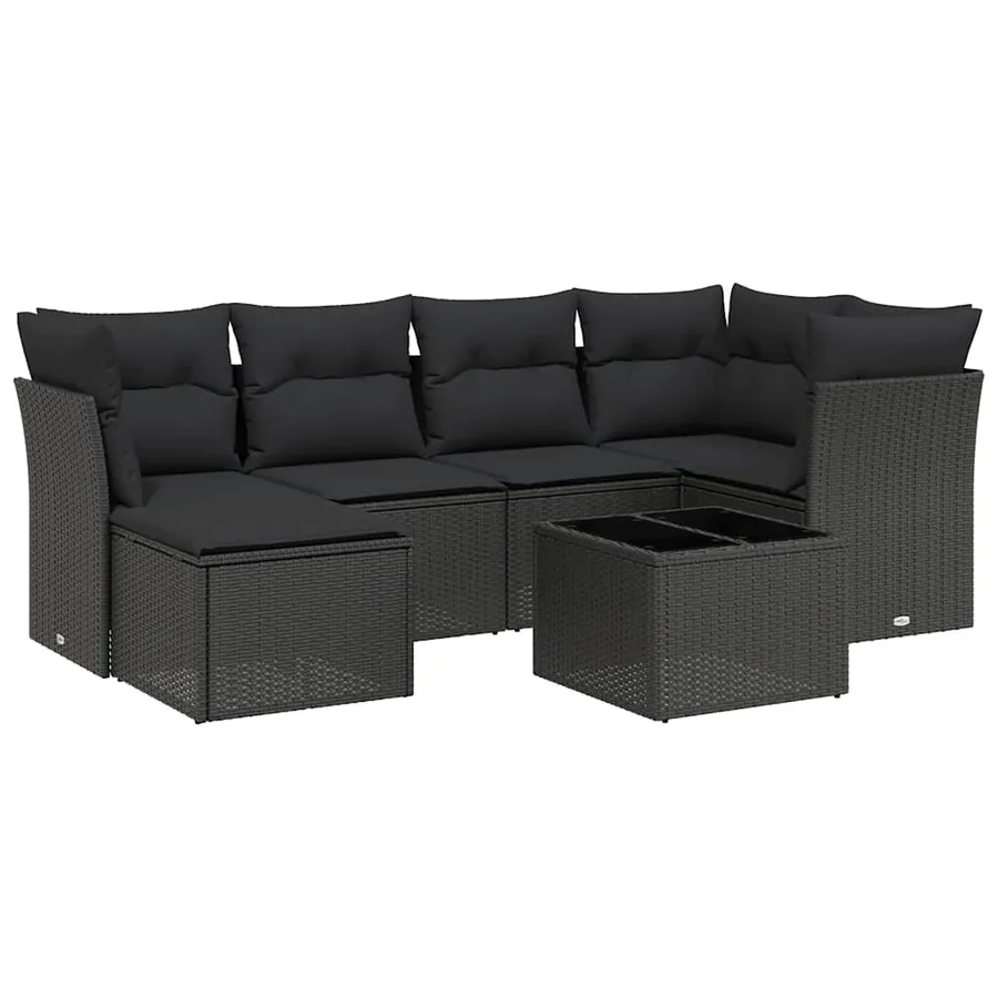 Salon de jardin 7 pcs avec coussins noir résine tressée 62 x 62 x 69 cm - 58,1 kg - 2
