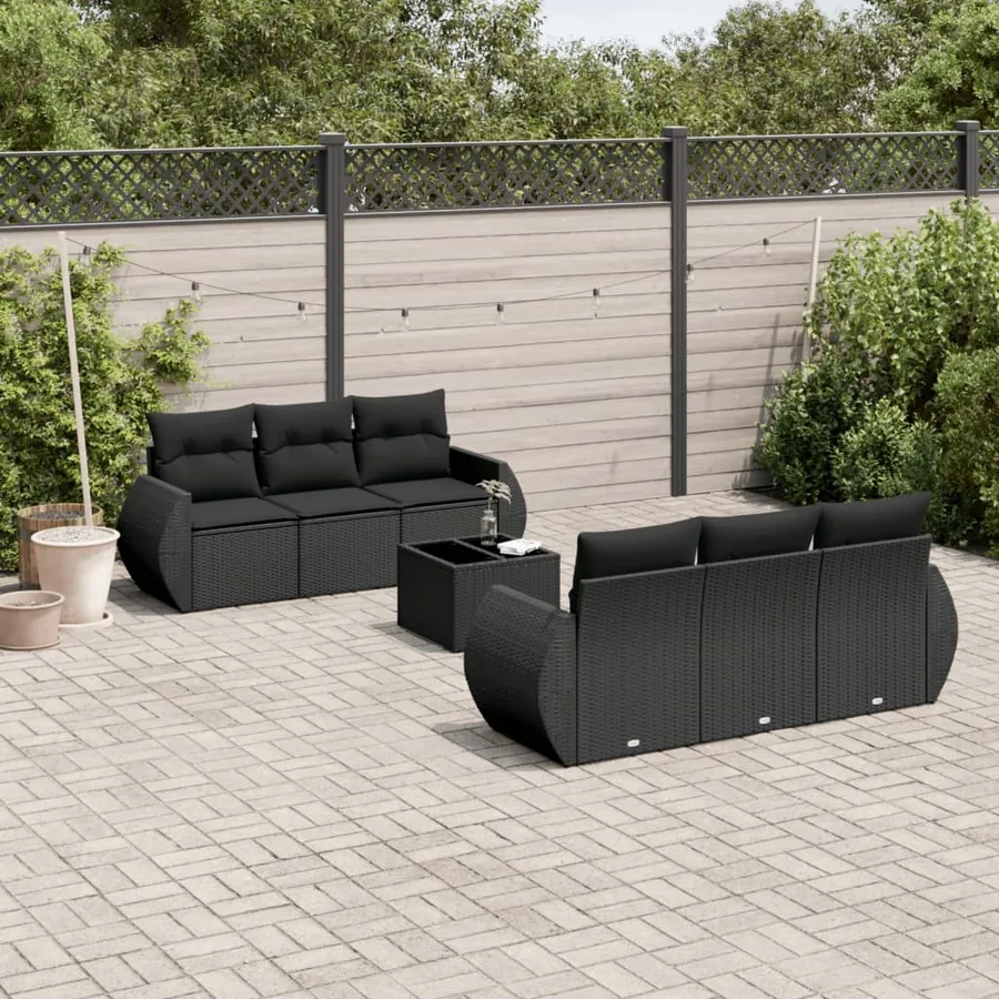 Salon de jardin 7 pcs avec coussins noir résine tressée 55 x 62 x 69 cm - 59,4 kg