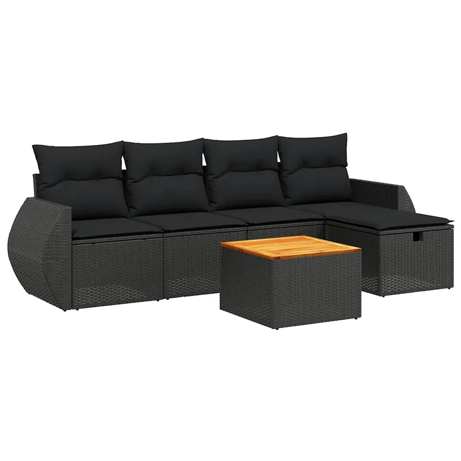 Salon de jardin 6 pcs avec coussins noir résine tressée - 2
