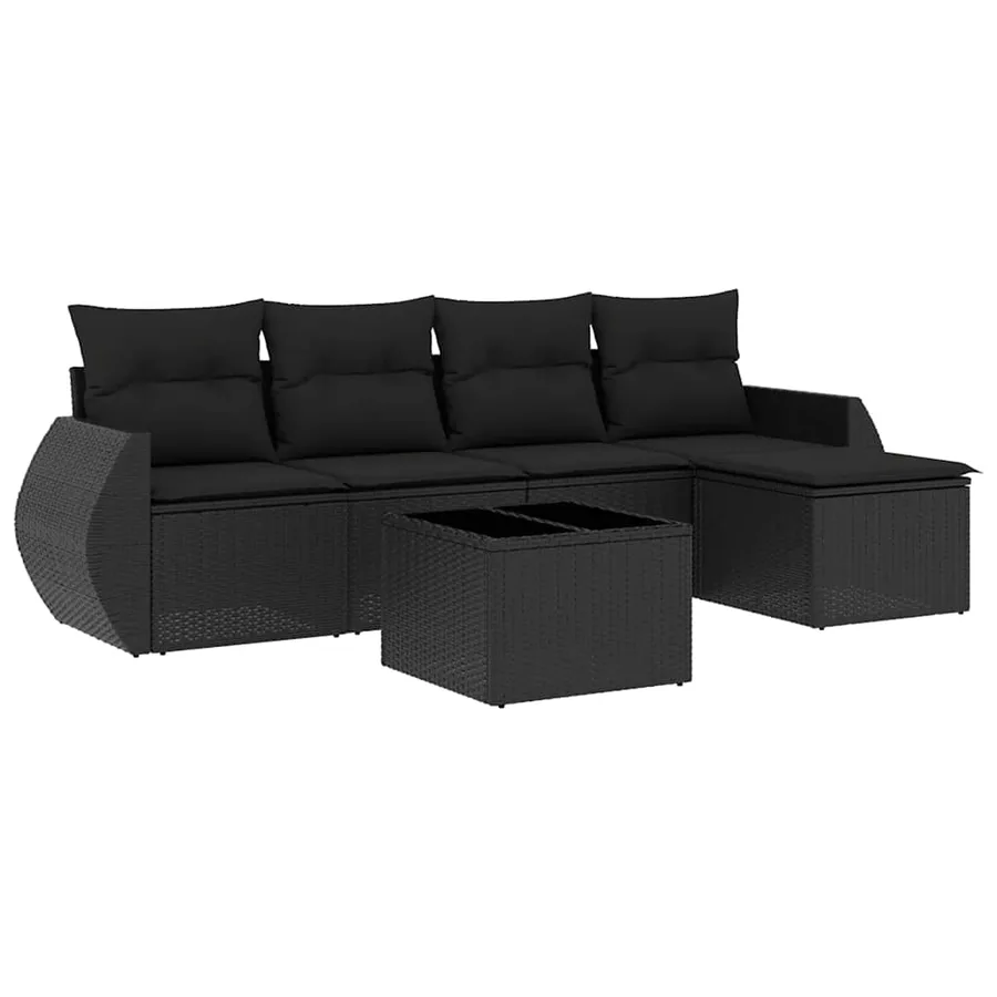 Salon de jardin 6 pcs avec coussins noir résine tressée - 2