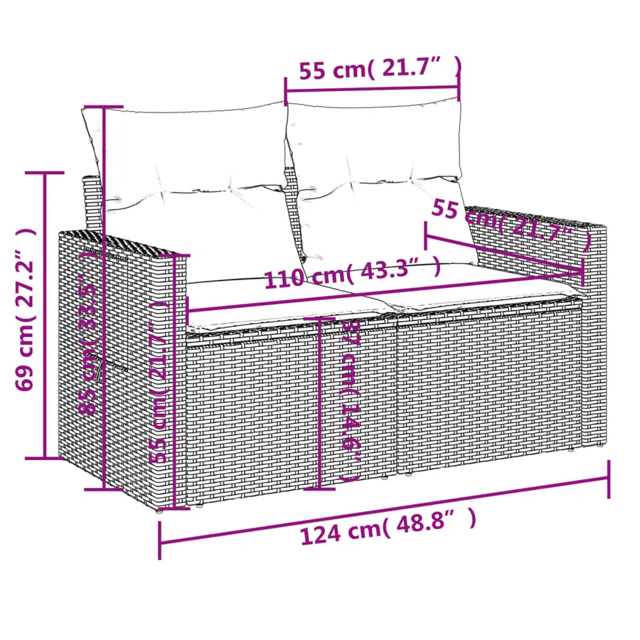 Salon de jardin 9 pcs avec coussins noir résine tressée - 14