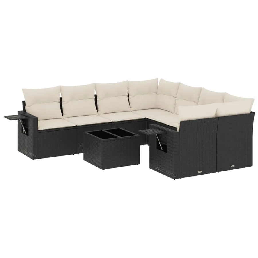 Salon de jardin 9 pcs avec coussins noir résine tressée - 2