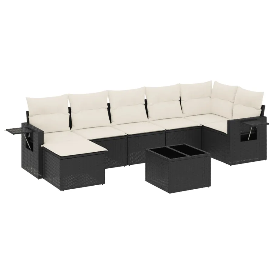Salon de jardin 8 pcs avec coussins noir résine tressée - 2