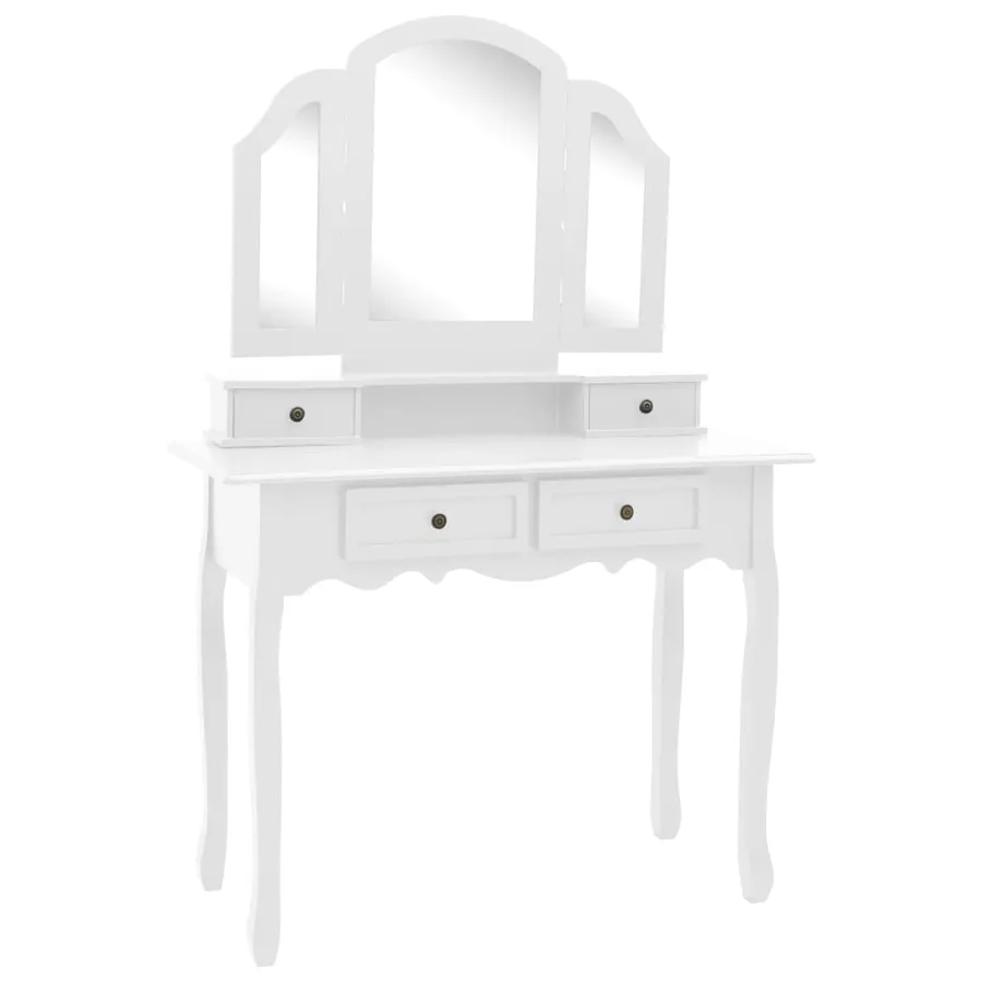 Ensemble de coiffeuse et tabouret Blanc 100x40x146 cm Paulownia - 2