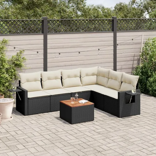 Salon de jardin 7 pcs avec coussins noir résine tressée 62 x 62 x 69 cm - 56,3 kg