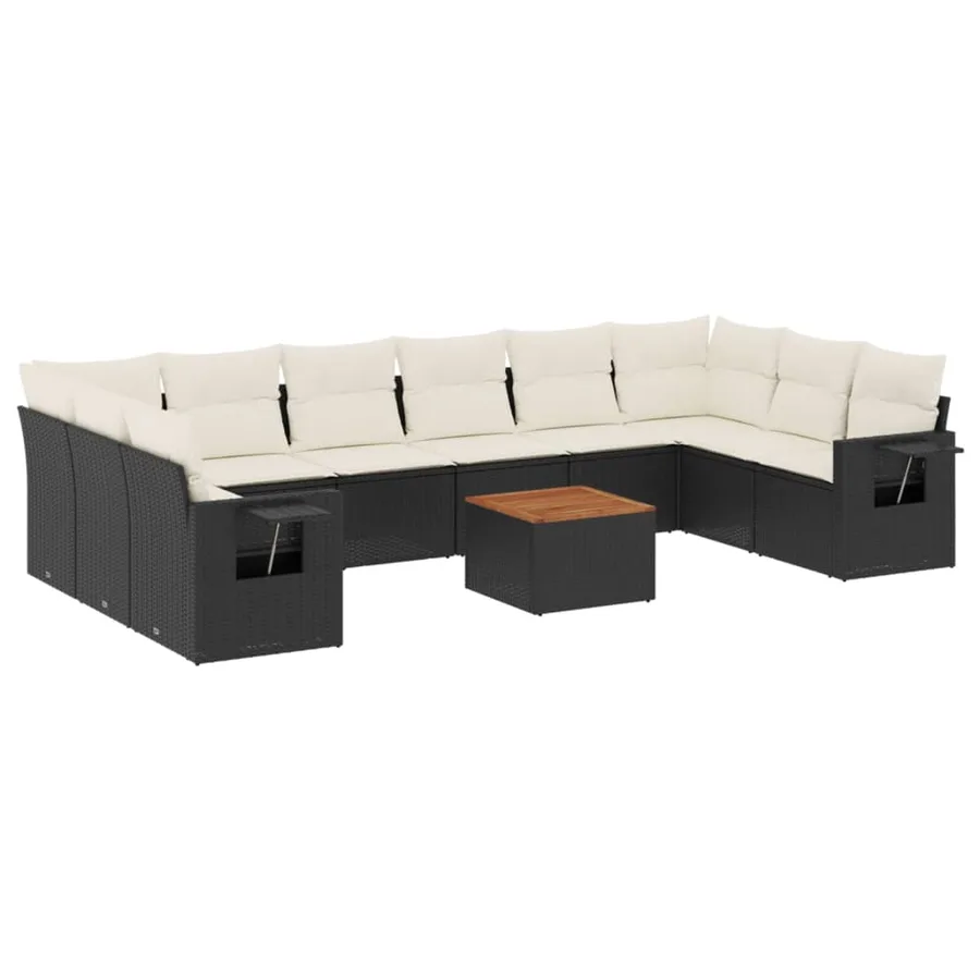 Salon de jardin 11 pcs avec coussins noir résine tressée - 2
