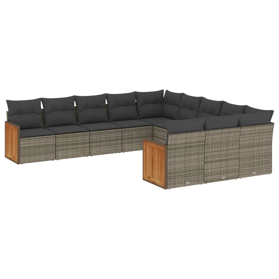 Salon de jardin 11 pcs avec coussins gris résine tressée - 2