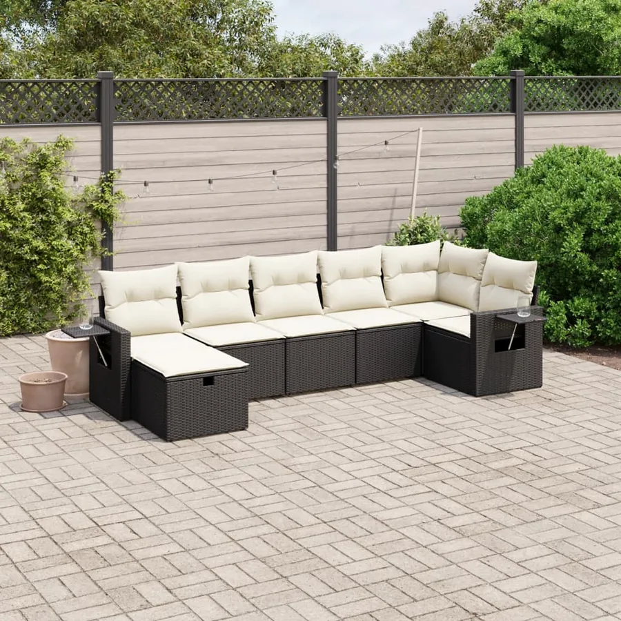Salon de jardin 7 pcs avec coussins noir résine tressée 62 x 62 x 69 cm - 55,7 kg