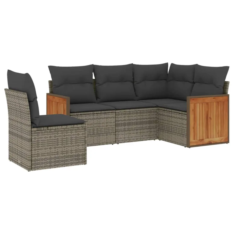 Salon de jardin 5 pcs avec coussins gris résine tressée - 2