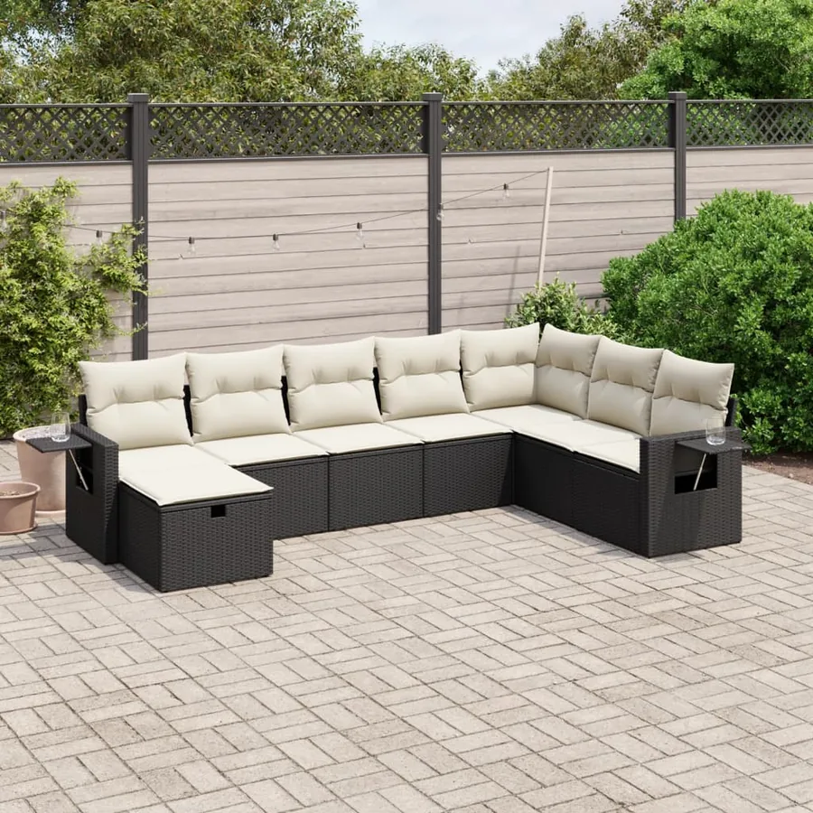 Salon de jardin 8 pcs avec coussins noir résine tressée