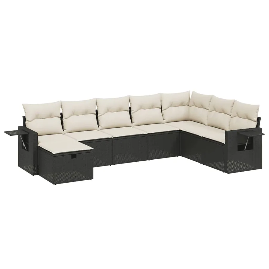 Salon de jardin 8 pcs avec coussins noir résine tressée - 2