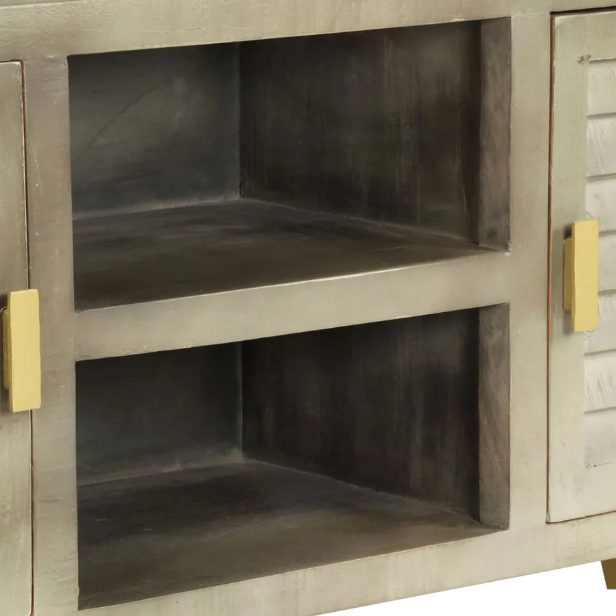 Meuble TV Bois solide de manguier Gris avec laiton 110x30x48 cm - 6