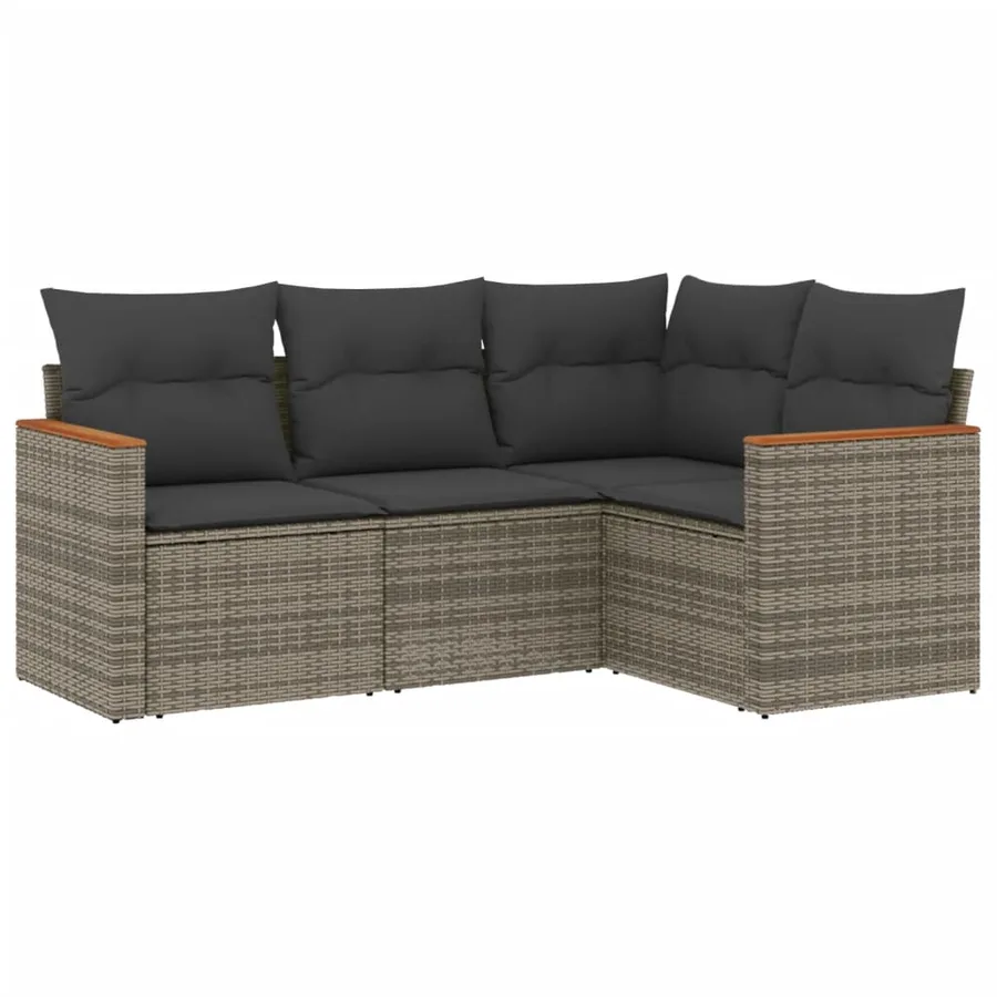 Salon de jardin 4 pcs avec coussins gris résine tressée - 2