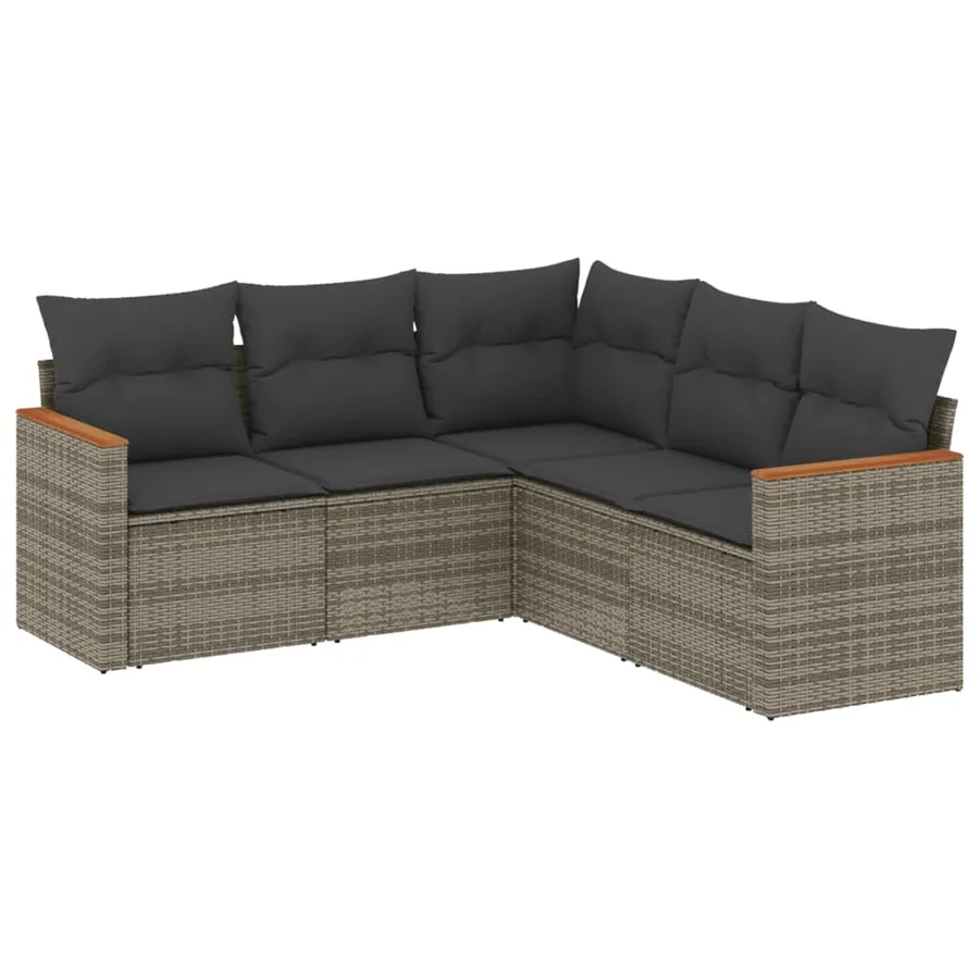 Salon de jardin 5 pcs avec coussins gris résine tressée - 2