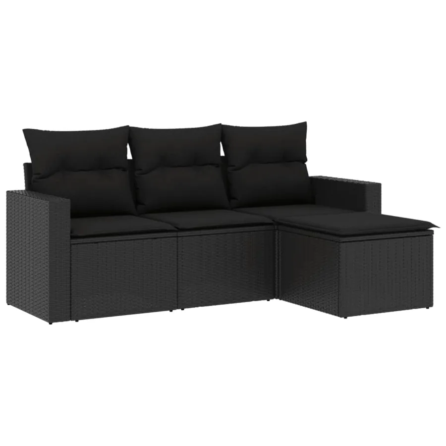 Salon de jardin 4 pcs avec coussins noir résine tressée - 2