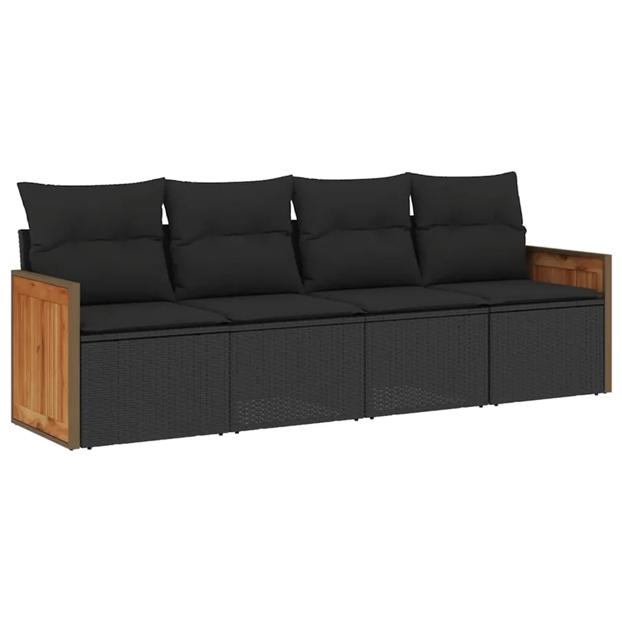 Salon de jardin 4 pcs avec coussins noir résine tressée - 2