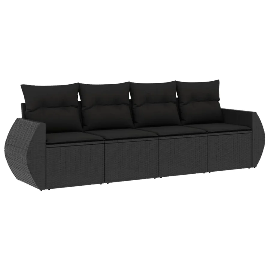 Salon de jardin 4 pcs avec coussins noir résine tressée - 2