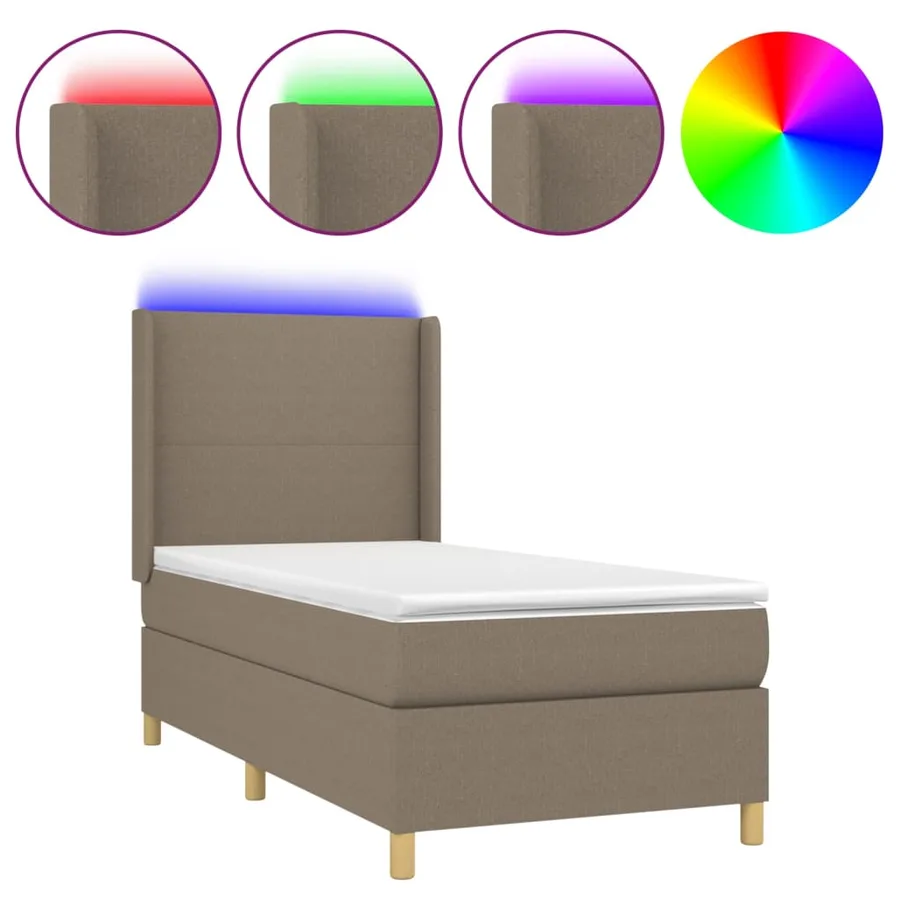 Sommier à lattes de lit matelas et LED Taupe 80x200cm Tissu - 2