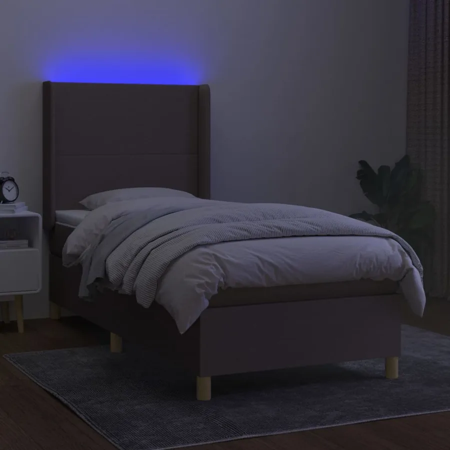 Sommier à lattes de lit matelas et LED Taupe 80x200cm Tissu - 3