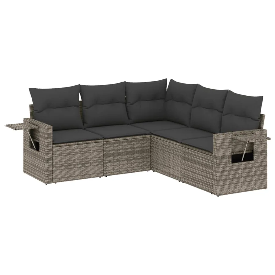 Salon de jardin 5 pcs avec coussins gris résine tressée - 2