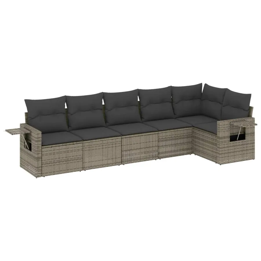 Salon de jardin 6 pcs avec coussins gris résine tressée - 2