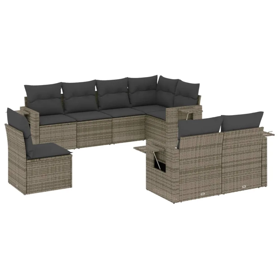 Salon de jardin 8 pcs avec coussins gris résine tressée - 2