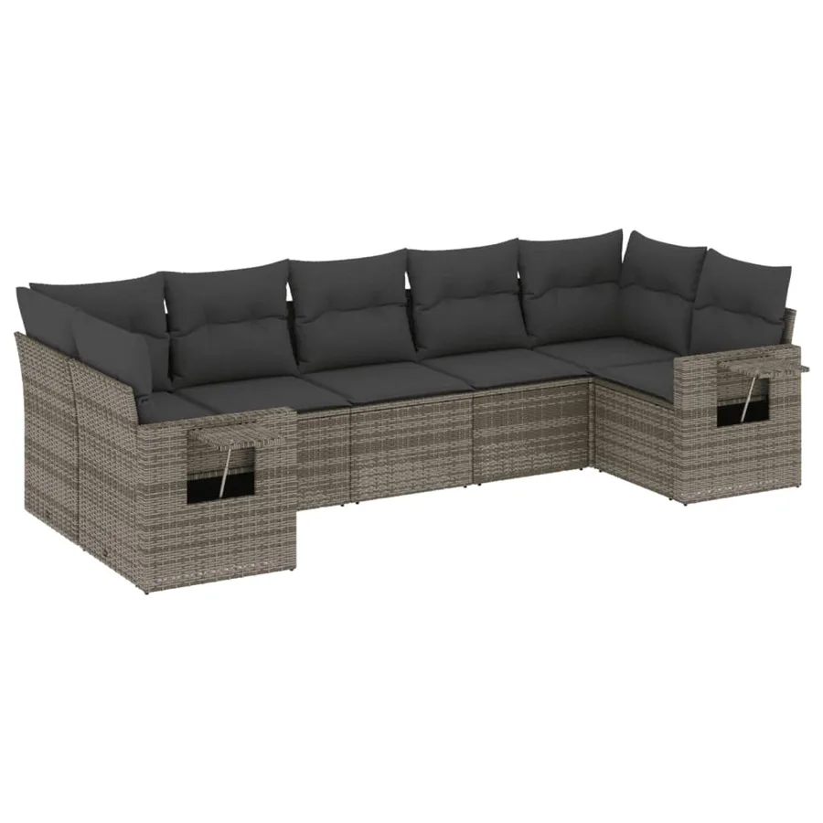 Salon de jardin avec coussins 7 pcs gris résine tressée - 2