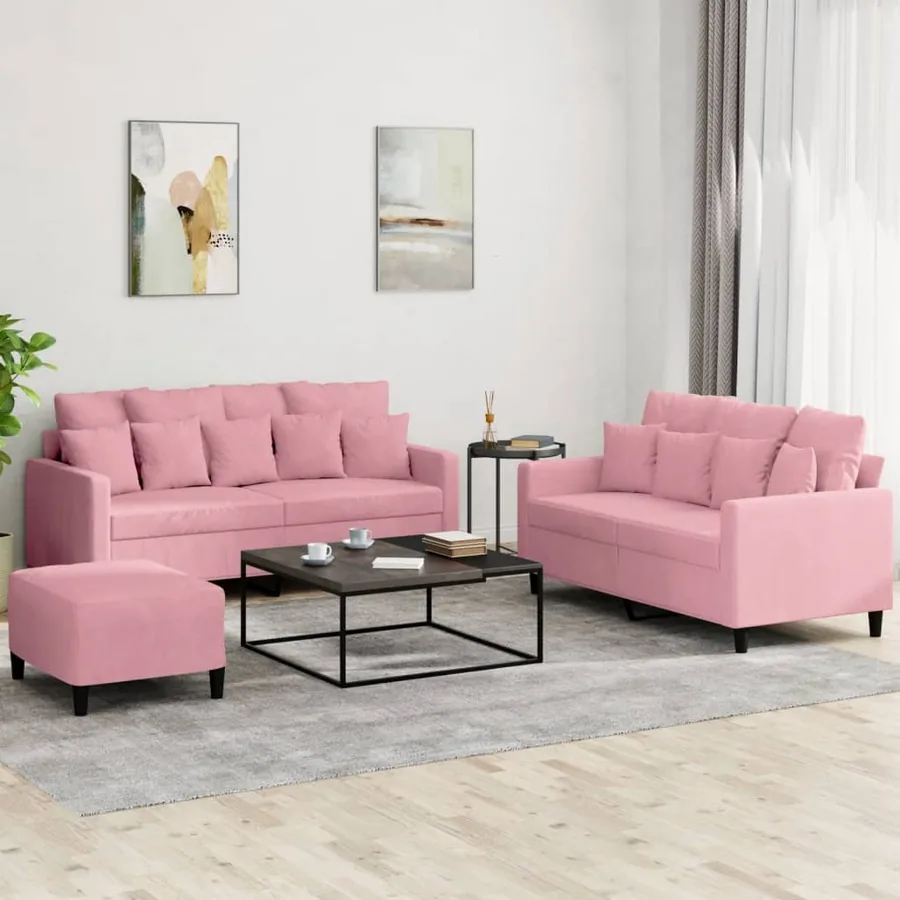 Ensemble de canapés 3 pcs avec coussins Rose Velours