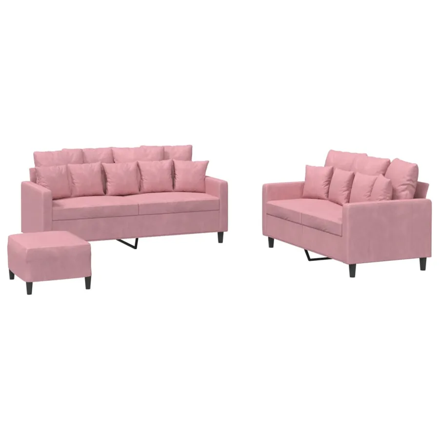 Ensemble de canapés 3 pcs avec coussins Rose Velours - 2