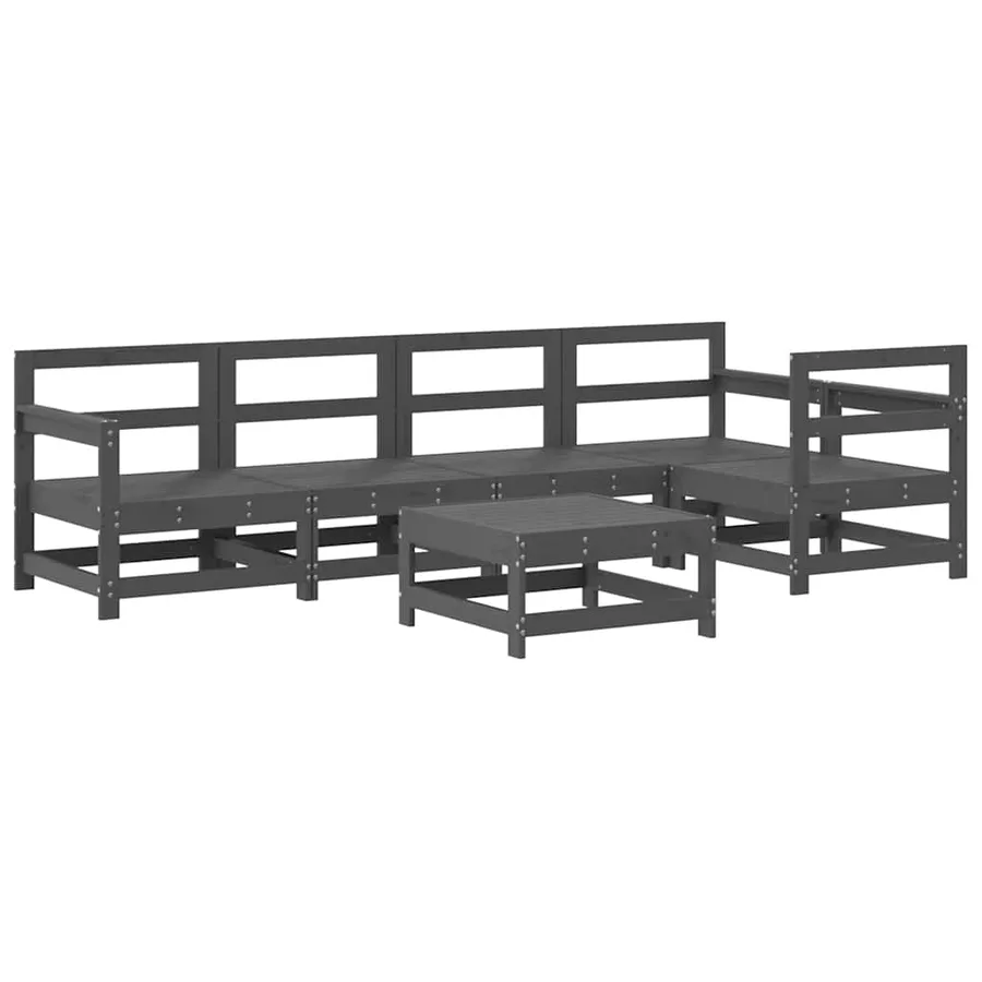 Salon de jardin 6 pcs Gris Bois de pin massif - 2