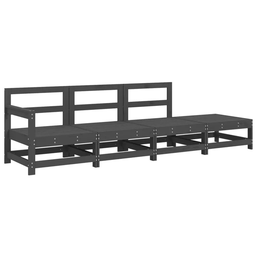 Salon de jardin 4 pcs gris bois massif de pin - 2