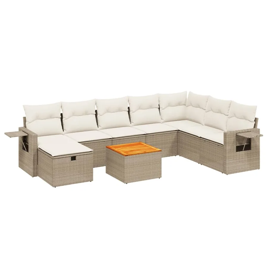 Salon de jardin avec coussins 9 pcs beige résine tressée - 2