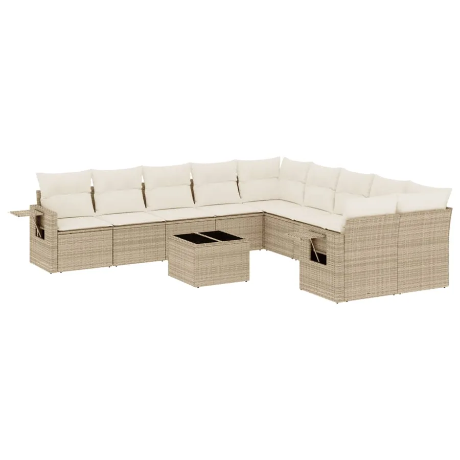 Salon de jardin 11 pcs avec coussins beige résine tressée - 2