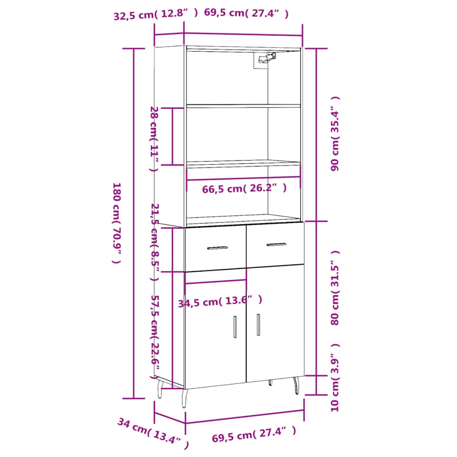 Buffet haut Gris béton 69,5x34x180 cm Bois d'ingénierie - 14
