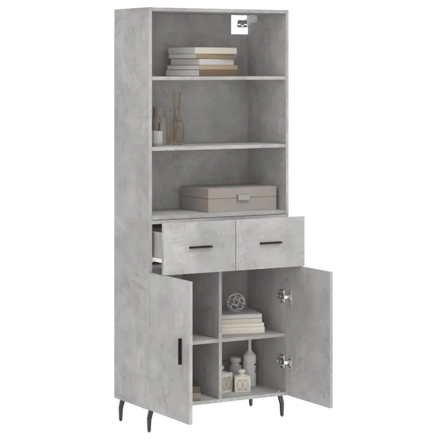 Buffet haut Gris béton 69,5x34x180 cm Bois d'ingénierie - 3