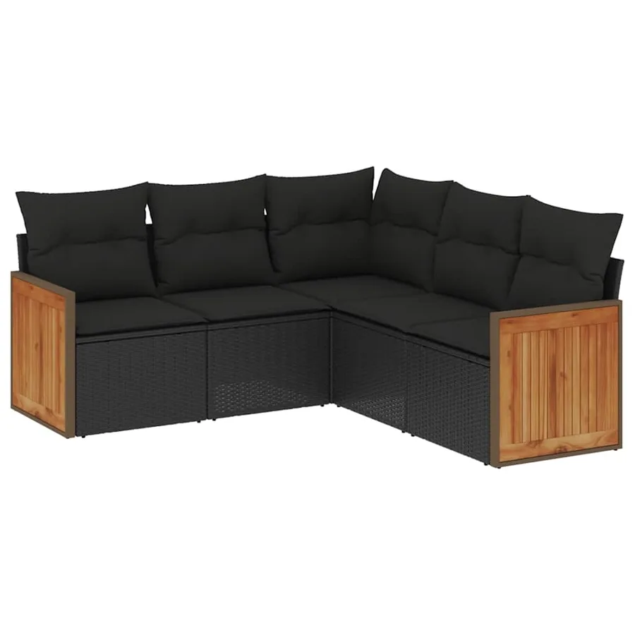 Salon de jardin 5 pcs avec coussins noir résine tressée - 2