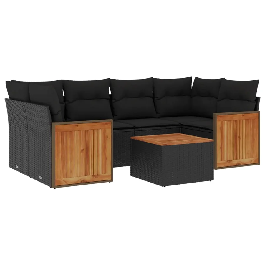 Salon de jardin 7 pcs avec coussins noir résine tressée 62 x 62 x 69 cm - 61,1 kg - 2