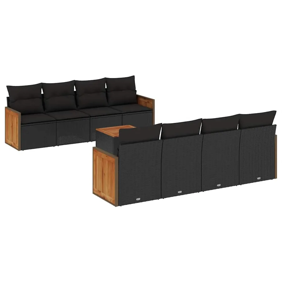Salon de jardin 9 pcs avec coussins noir résine tressée - 2