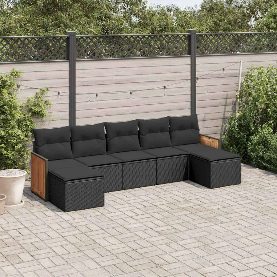 Salon de jardin 7 pcs avec coussins noir résine tressée 55 x 62 x 69 cm - 55,0 kg