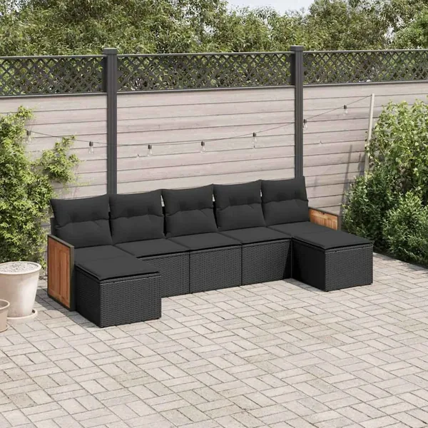 Salon de jardin 7 pcs avec coussins noir résine tressée 55 x 62 x 69 cm - 55,0 kg