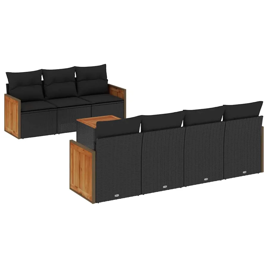 Salon de jardin 8 pcs avec coussins noir résine tressée - 2