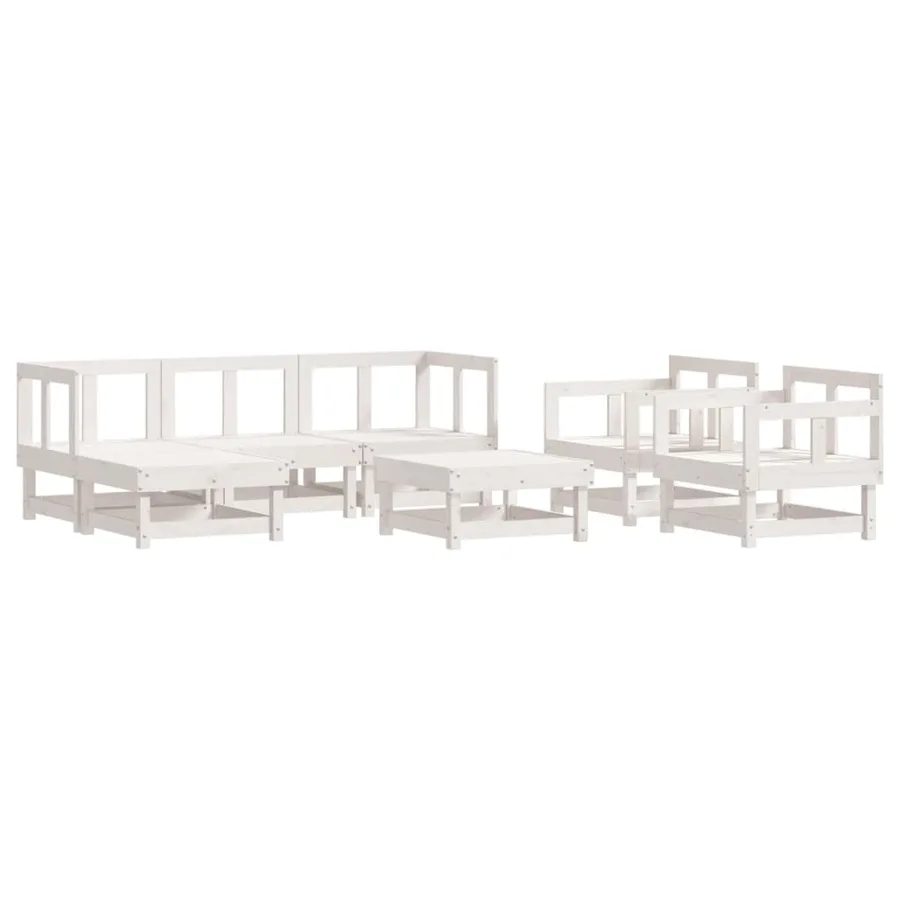 Salon de jardin 7 pcs Blanc Bois de pin massif - 2