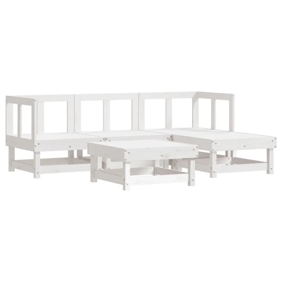 Salon de jardin 5 pcs blanc bois massif de pin - 2