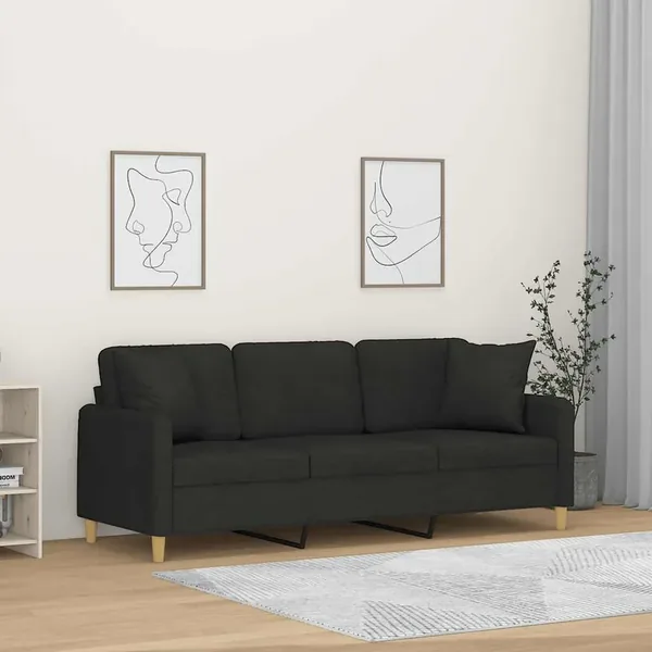 Canapé 3 places avec oreillers décoratifs noir 180 cm tissu