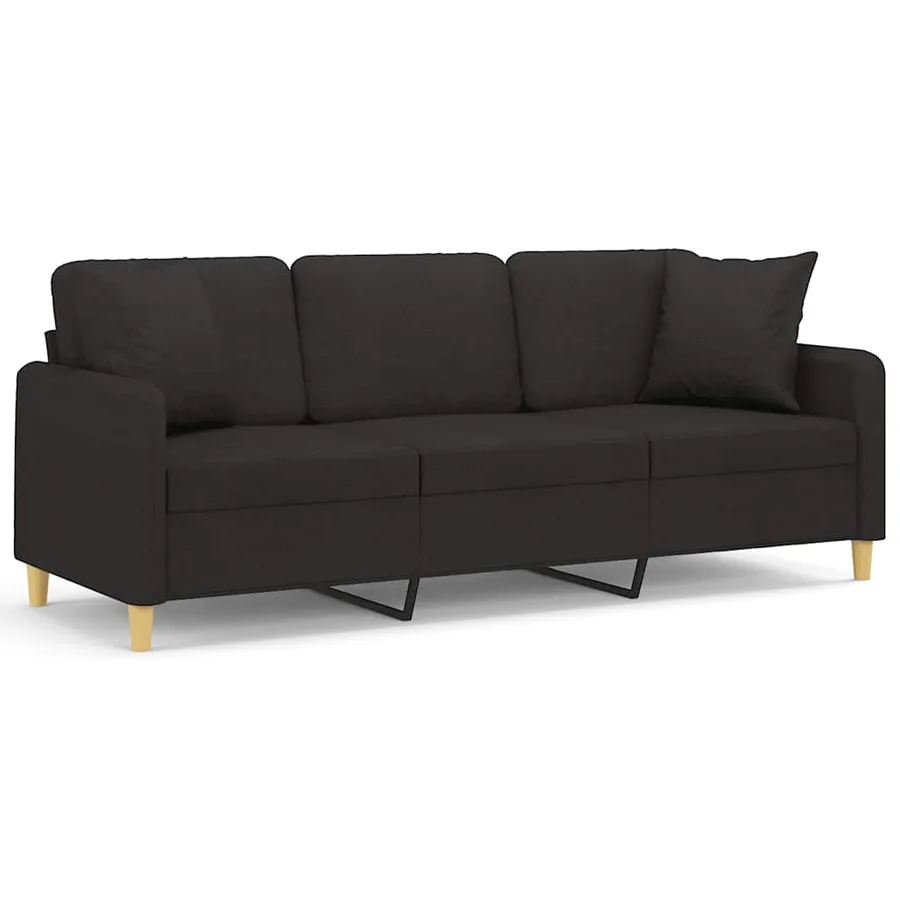 Canapé 3 places avec oreillers décoratifs noir 180 cm tissu - 2